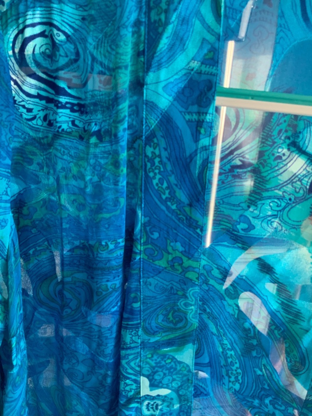 Sheer Blue Teal Printed Open Kimono. Chico’s Size 2 - Picture 2 of 5